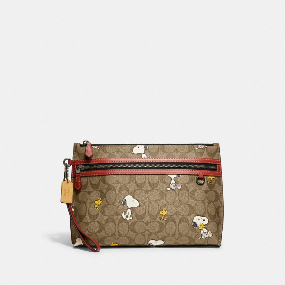 Coach X Peanuts Carry All Pouch In Signature Canvas With Snoopy Woodstock Print - CE712 - Gunmetal/Khaki Multi