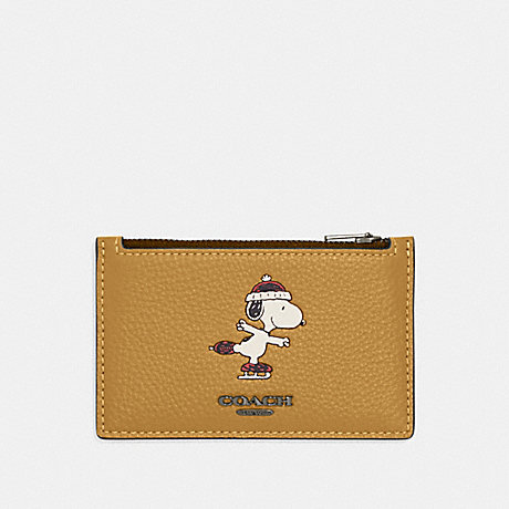 COACH CE713 Coach X Peanuts Zip Card Case With Snoopy Motif QB/Flax-Multi