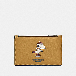 COACH CE713 Coach X Peanuts Zip Card Case With Snoopy Motif QB/FLAX MULTI