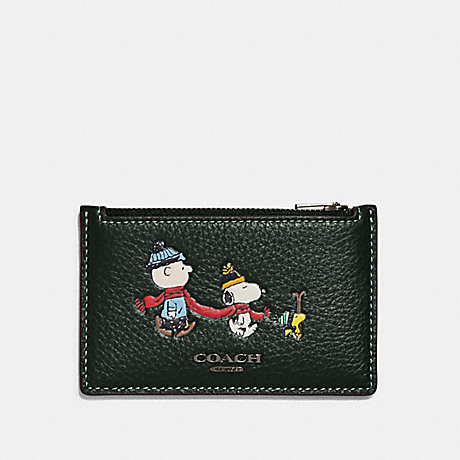COACH CE713 Coach X Peanuts Zip Card Case With Snoopy Motif QB/Amazon Green Multi