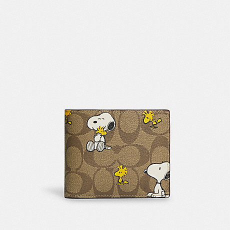 COACH CE714 Coach X Peanuts 3 In 1 Wallet In Signature Canvas With Snoopy Woodstock Print Gunmetal/Khaki-Multi
