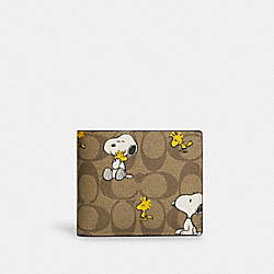 COACH CE714 Coach X Peanuts 3 In 1 Wallet In Signature Canvas With Snoopy Woodstock Print GUNMETAL/KHAKI MULTI