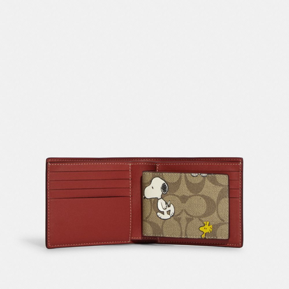 COACH X PEANUTS 3-IN-1 WALLET IN SIGNATURE CANVAS WITH SNOOPY WOODSTOCK PRINT