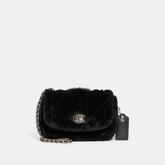 CE720 - Pillow Madison Shoulder Bag 18 In Shearling With Quilting Light Antique Nickel/Black