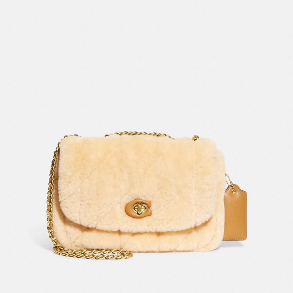 COACH CE721 Pillow Madison Shoulder Bag In Shearling With Quilting BRASS/NATURAL