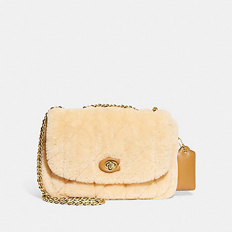 COACH CE721 Pillow Madison Shoulder Bag In Shearling With Quilting Brass/Natural
