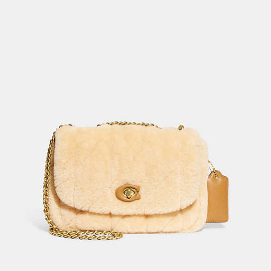 CE721 - Pillow Madison Shoulder Bag In Shearling With Quilting Brass/Natural