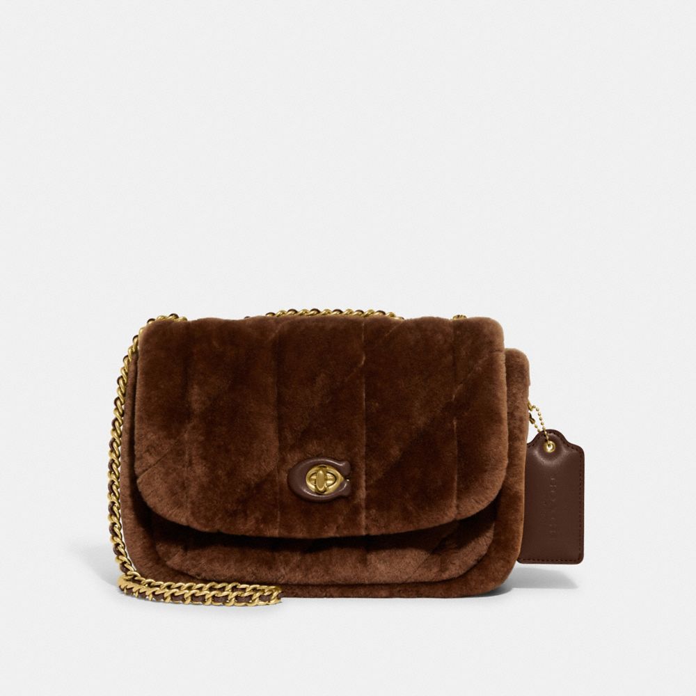 Pillow Madison Shoulder Bag In Shearling With Quilting - CE721 - Brass/Bison Brown
