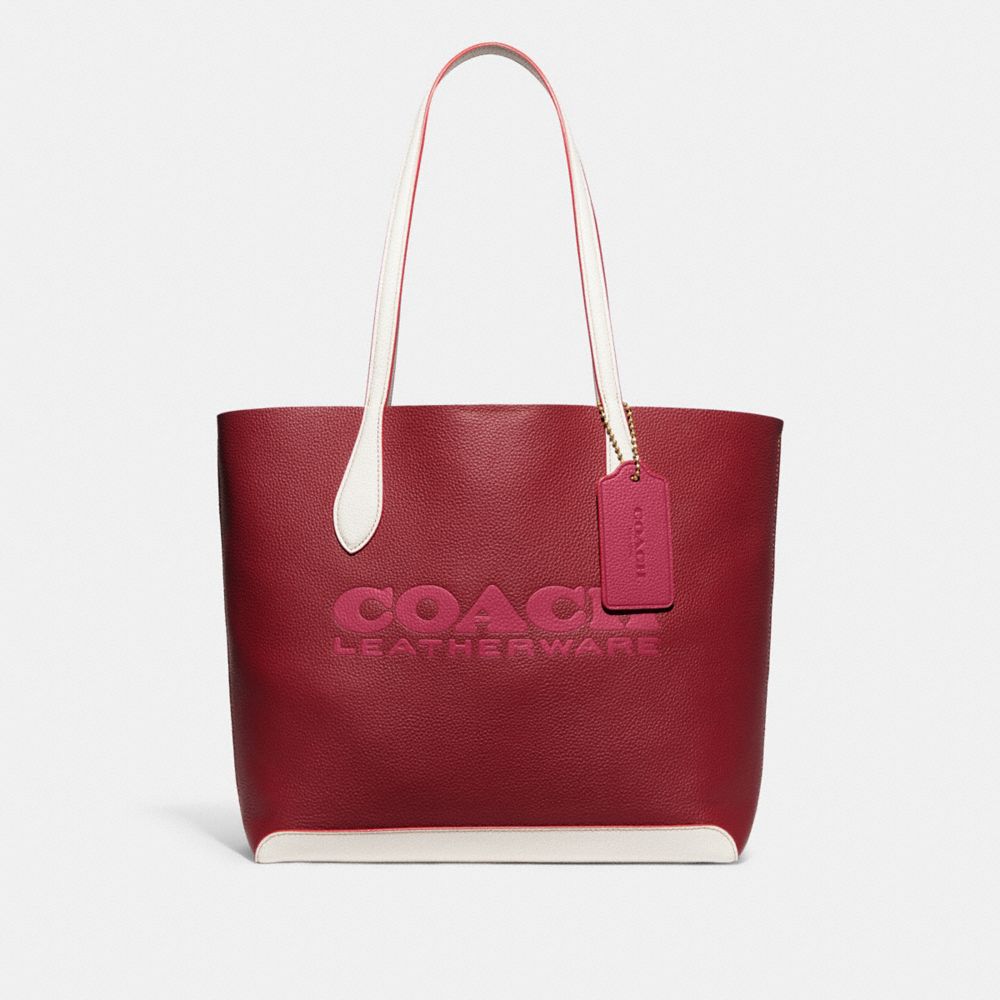 COACH CE734 Kia Tote In Colorblock BRASS/CHERRY MULTI