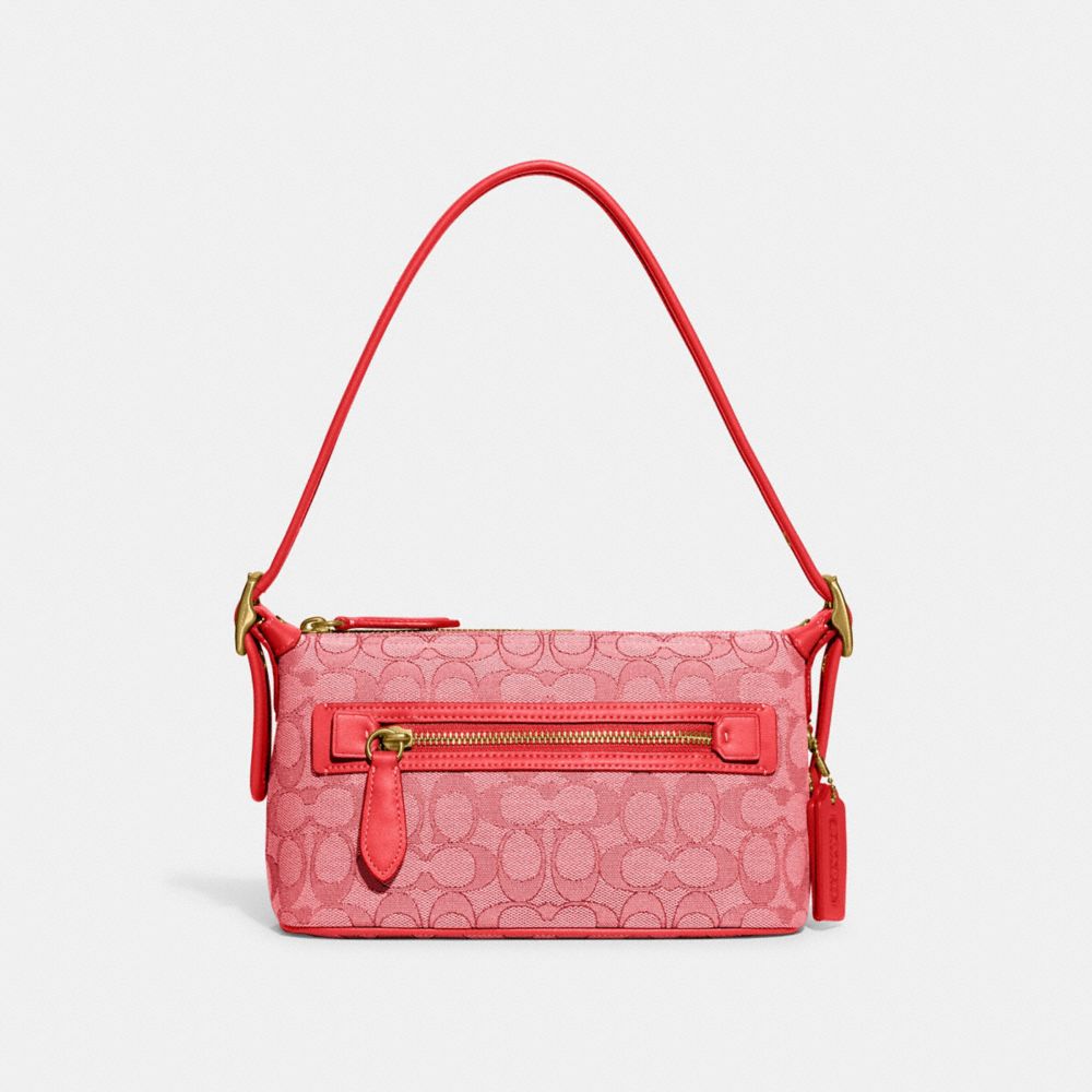 COACH CE736 Demi Bag In Signature Jacquard BRASS/SPORT RED