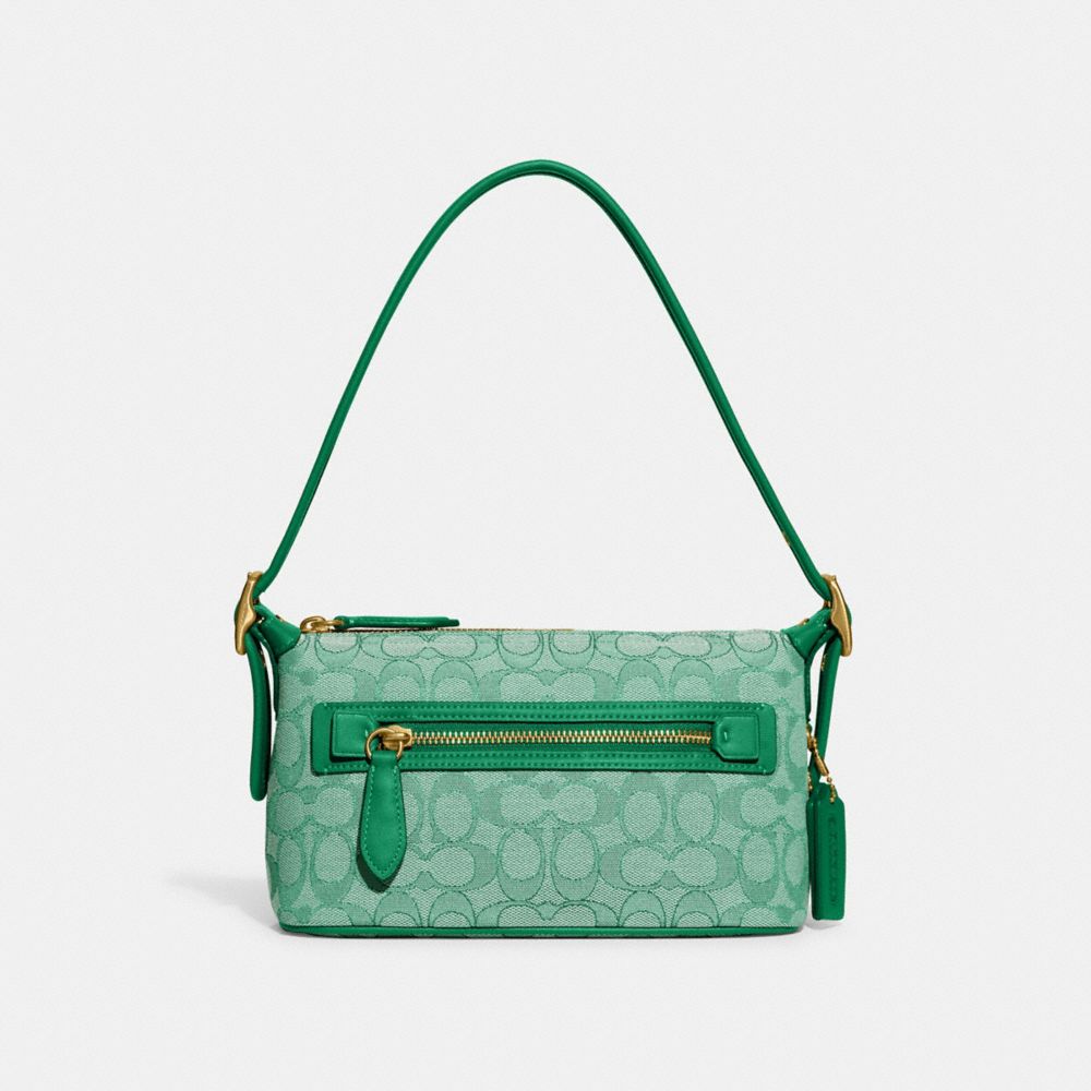 COACH CE736 Demi Bag In Signature Jacquard BRASS/GREEN