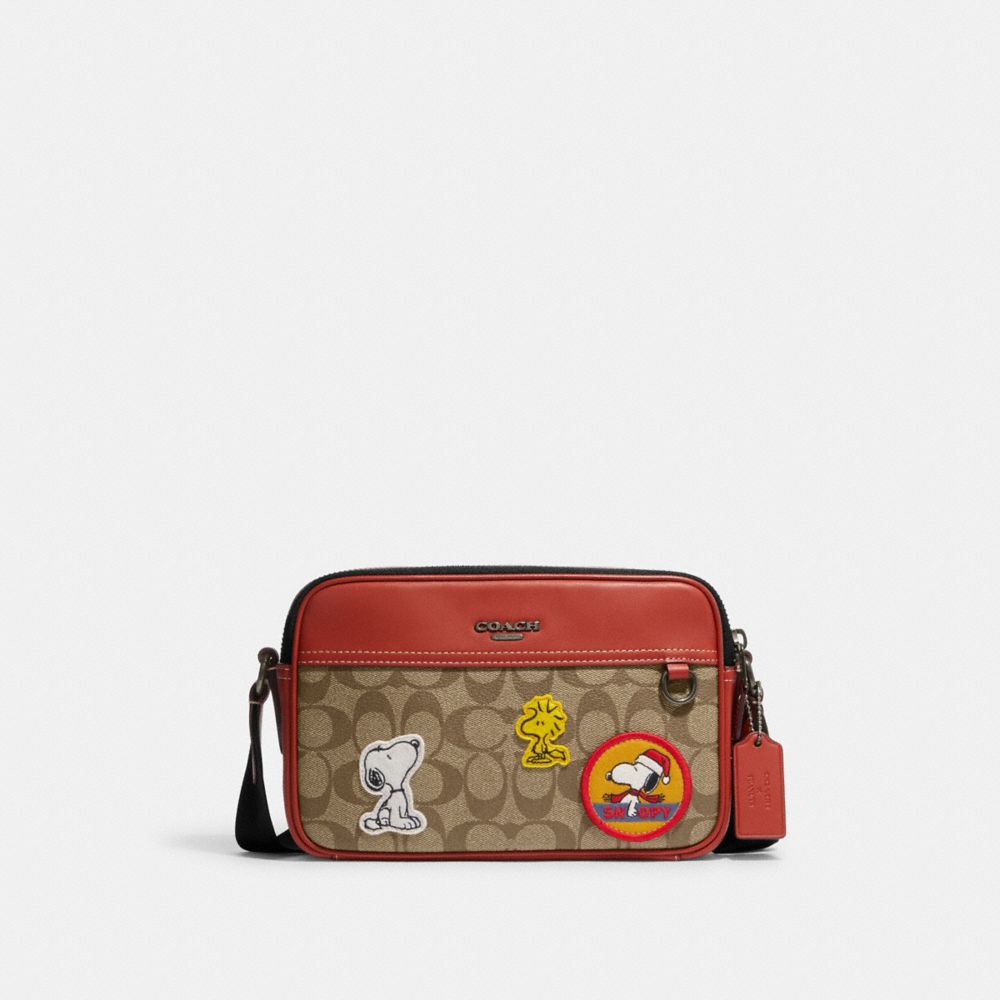 COACH CE746 Coach X Peanuts Graham Crossbody In Signature Canvas With Patches GUNMETAL/KHAKI MULTI