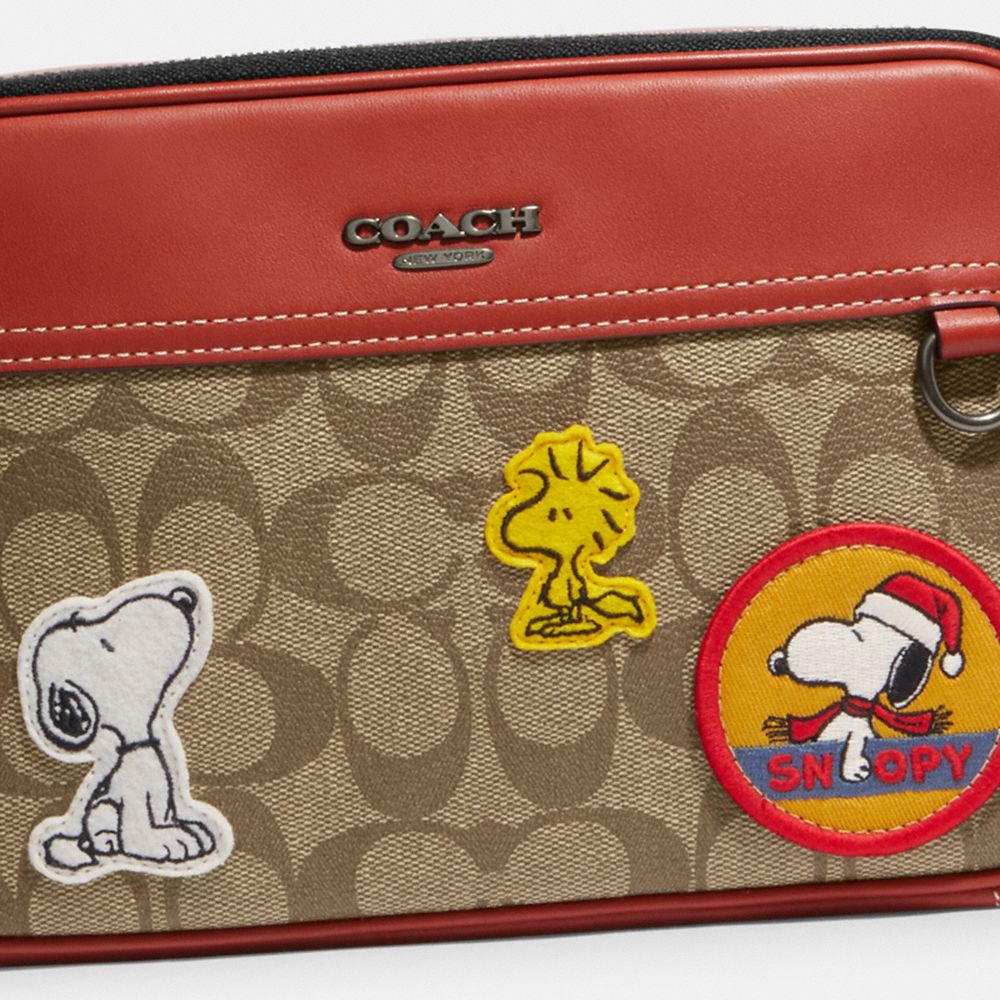 COACH X PEANUTS GRAHAM CROSSBODY IN SIGNATURE CANVAS WITH PATCHES