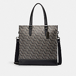 Graham Structured Tote With Signature Monogram Print - CE749 - Gunmetal/Black