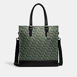 Graham Structured Tote With Signature Monogram Print - CE749 - Gunmetal/Amazon Green