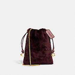 Drawstring Pouch In Shearling - CE759 - Brass/Sangria