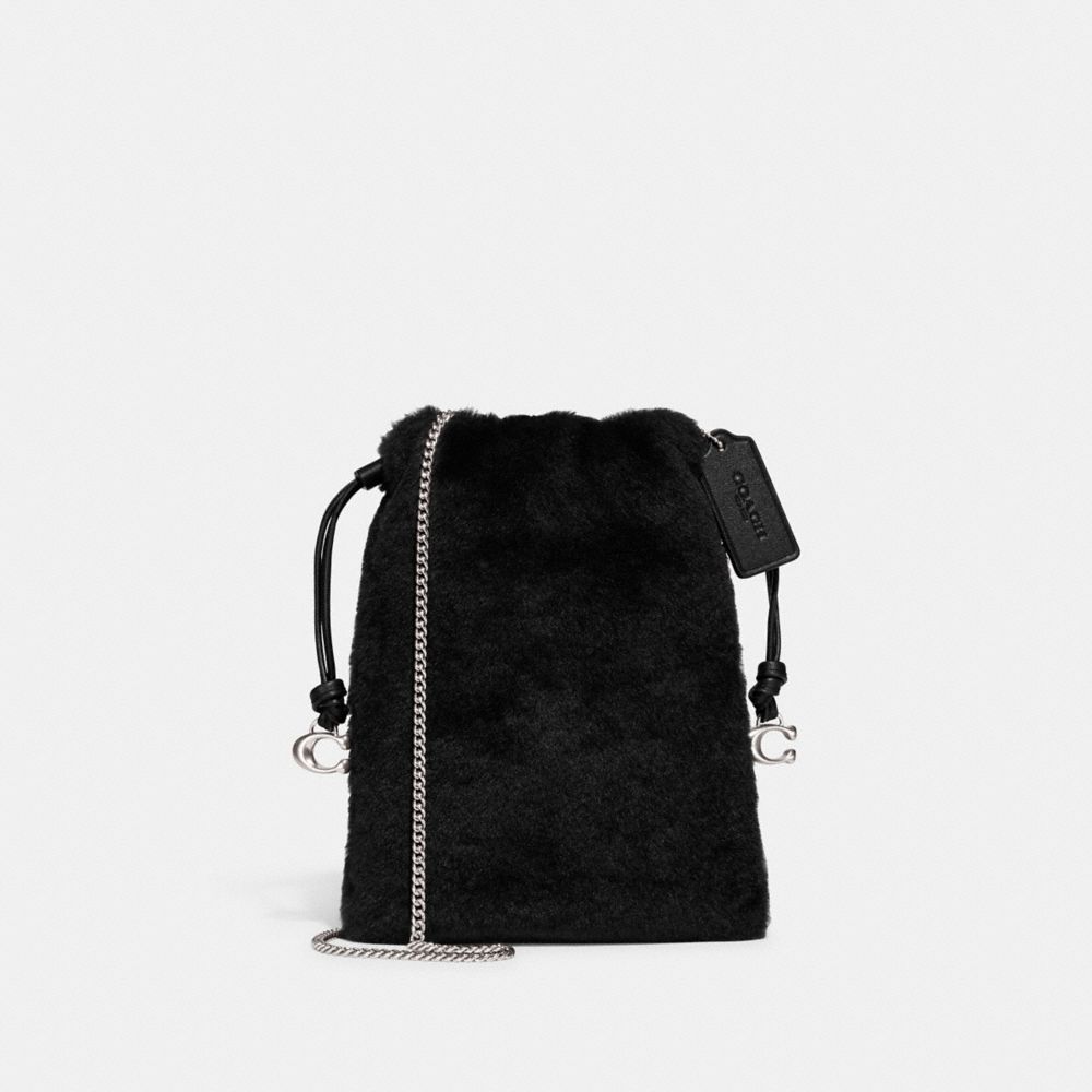 Drawstring Pouch In Shearling - CE759 - Silver/Black