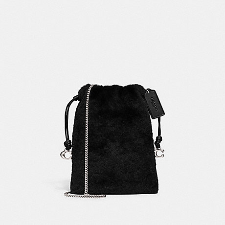 COACH CE759 Drawstring Pouch In Shearling Silver/Black