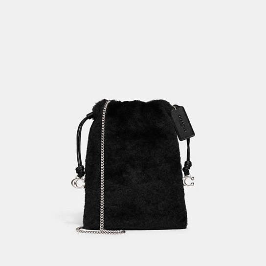 CE759 - Drawstring Pouch In Shearling Light Antique Nickel/Black