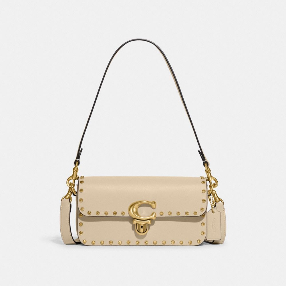 COACH CE763 Studio Baguette Bag With Crystal Rivets Brass/Ivory