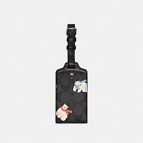 COACH CE780 Luggage Tag In Signature Canvas With Polar Bear Print Black-Antique-Nickel/Charcoal/Ivory-Multi