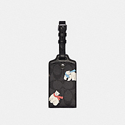 COACH CE780 Luggage Tag In Signature Canvas With Polar Bear Print BLACK ANTIQUE NICKEL/CHARCOAL/IVORY MULTI