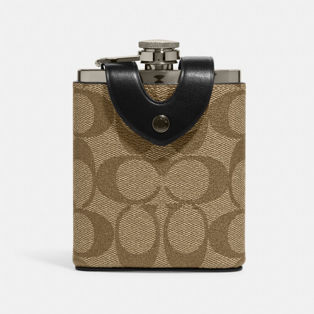 COACH CE786 Flask In Signature Canvas GUNMETAL/KHAKI