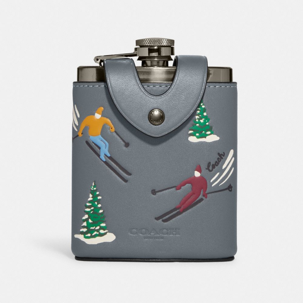 Flask With Ski Slopes Print - CE789 - Gunmetal/Industrial Grey