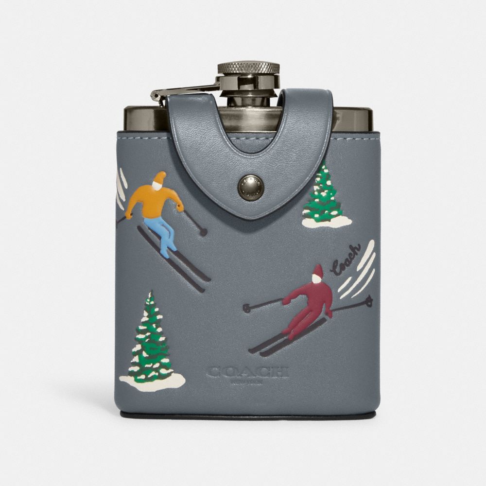 COACH CE789 Flask With Ski Slopes Print Gunmetal/Industrial Grey