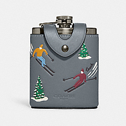 COACH CE789 Flask With Ski Slopes Print GUNMETAL/INDUSTRIAL GREY