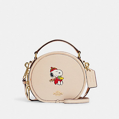 COACH CE845 Coach X Peanuts Canteen Crossbody With Snoopy Cuddle Motif Gold/Ivory-Multi