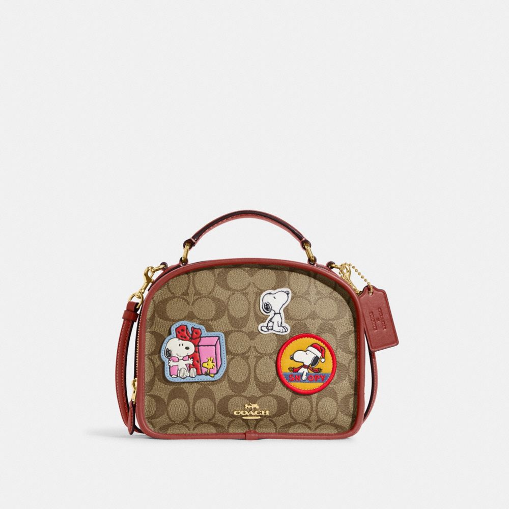 COACH CE847 Coach X Peanuts Lunch Pail In Signature Canvas With Patches Gold/Khaki/Redwood Multi