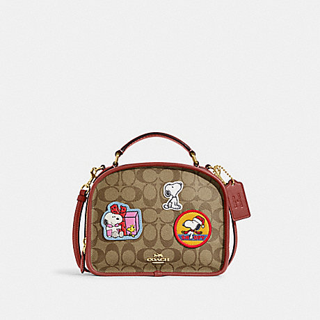 COACH CE847 Coach X Peanuts Lunch Pail In Signature Canvas With Patches Gold/Khaki/Redwood Multi