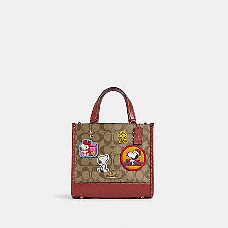 COACH CE851 Coach X Peanuts Dempsey Tote 22 In Signature Canvas With Patches Gold/Khaki/Redwood Multi