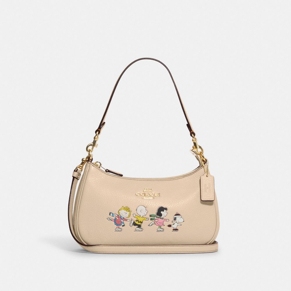 COACH CE861 Coach X Peanuts Teri Shoulder Bag With Snoopy And Friends Motif GOLD/IVORY MULTI