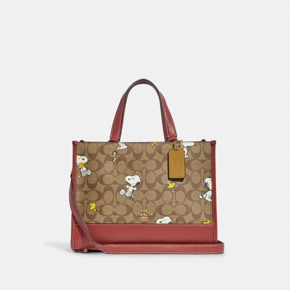 COACH CE862 Coach X Peanuts Dempsey Carryall In Signature Canvas With Snoopy Woodstock Print GOLD/KHAKI/REDWOOD MULTI