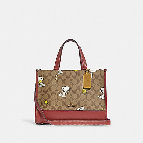 COACH CE862 Coach X Peanuts Dempsey Carryall In Signature Canvas With Snoopy Woodstock Print Gold/Khaki/Redwood Multi