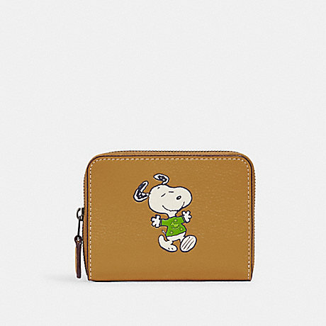 COACH CE869 Coach X Peanuts Small Zip Around Wallet With Snoopy Walk Motif QB/Flax-Multi