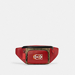 COACH CE870 Track Belt Bag In Colorblock Signature Canvas With Coach Stamp BLACK ANTIQUE NICKEL/1941 RED/KHAKI MULTI