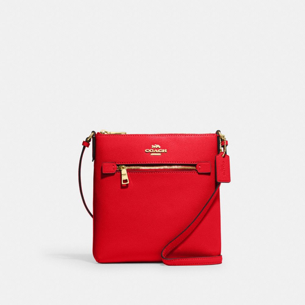 COACH CE871 Mini Rowan File Bag Gold/Electric Red