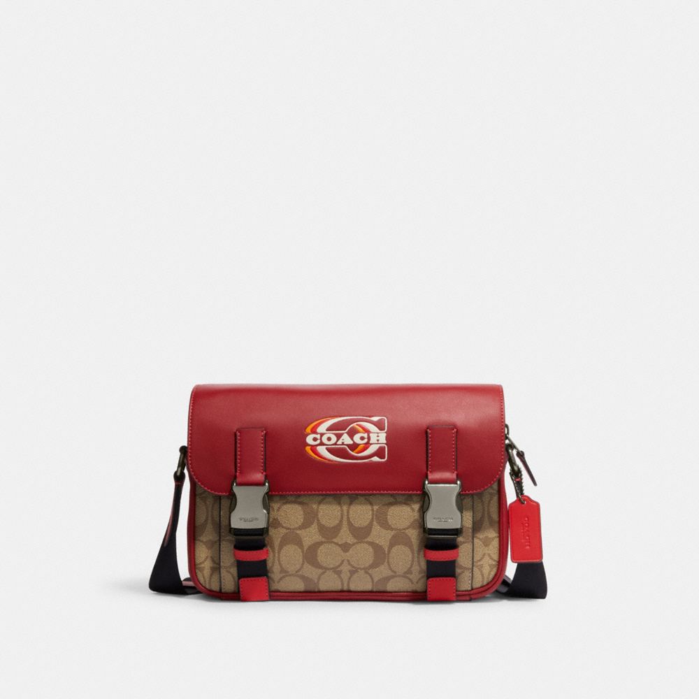 COACH CE873 Track Crossbody In Colorblock Signature Canvas With Coach Stamp Black Antique Nickel/1941 Red/Khaki Multi