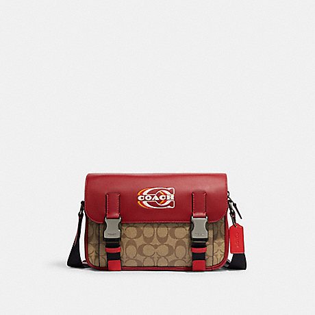 COACH CE873 Track Crossbody In Colorblock Signature Canvas With Coach Stamp Black Antique Nickel/1941 Red/Khaki Multi