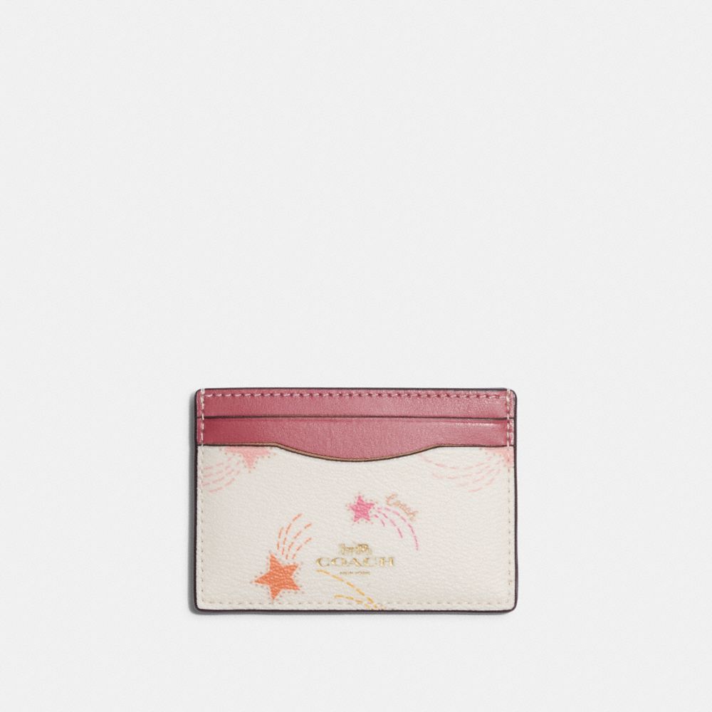 COACH CE876 Card Case With Shooting Star Print Gold/Chalk Multi