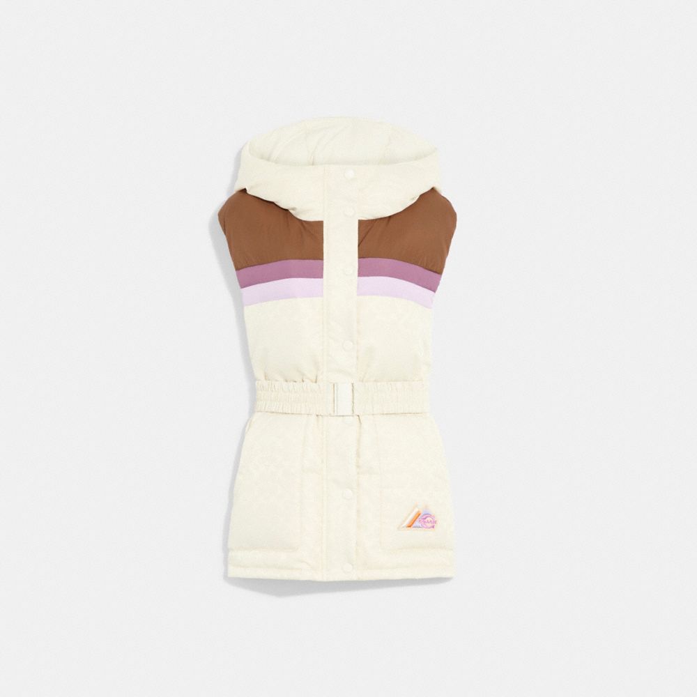 CE900 - Belted Ski Puffer Vest Cream Multi