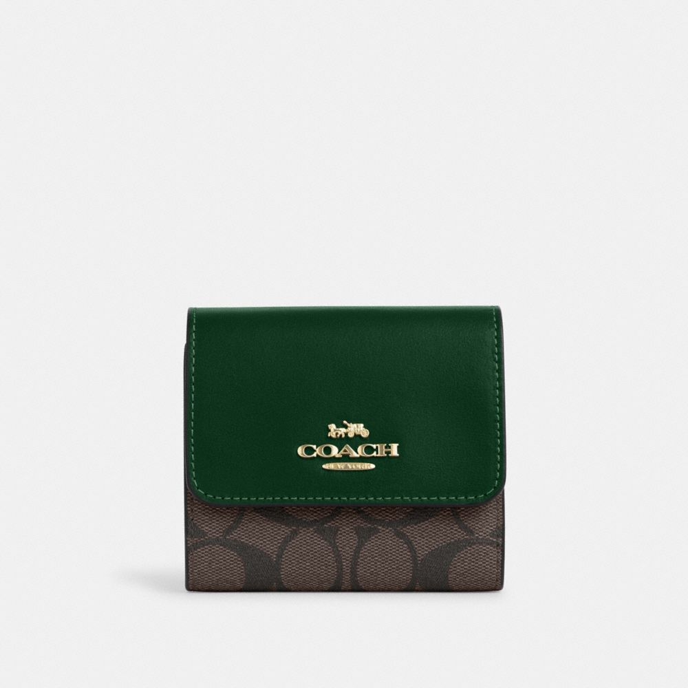 COACH★Small Trifold Wallet (追跡付き) CE930 COACH Small Trifold Wallet In Blocked Signature Canvas Brown