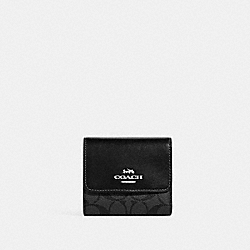 COACH CE930 Small Trifold Wallet In Blocked Signature Canvas SILVER/GRAPHITE/BLACK