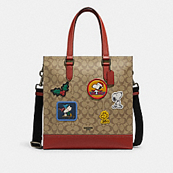 COACH CE948 Coach X Peanuts Graham Structured Tote In Signature Canvas With Patches GUNMETAL/KHAKI MULTI