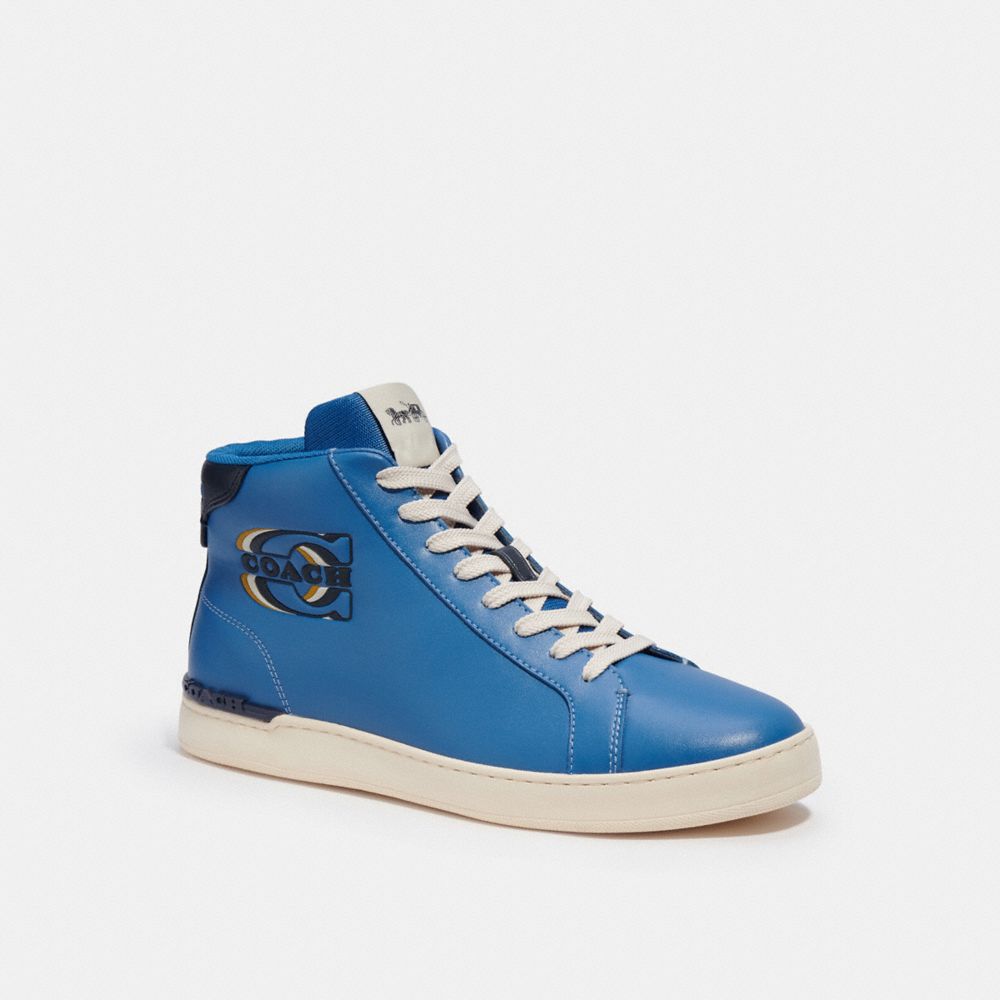Clip High Top Sneaker With Retro Signature - CE950 - Sky Blue Leather