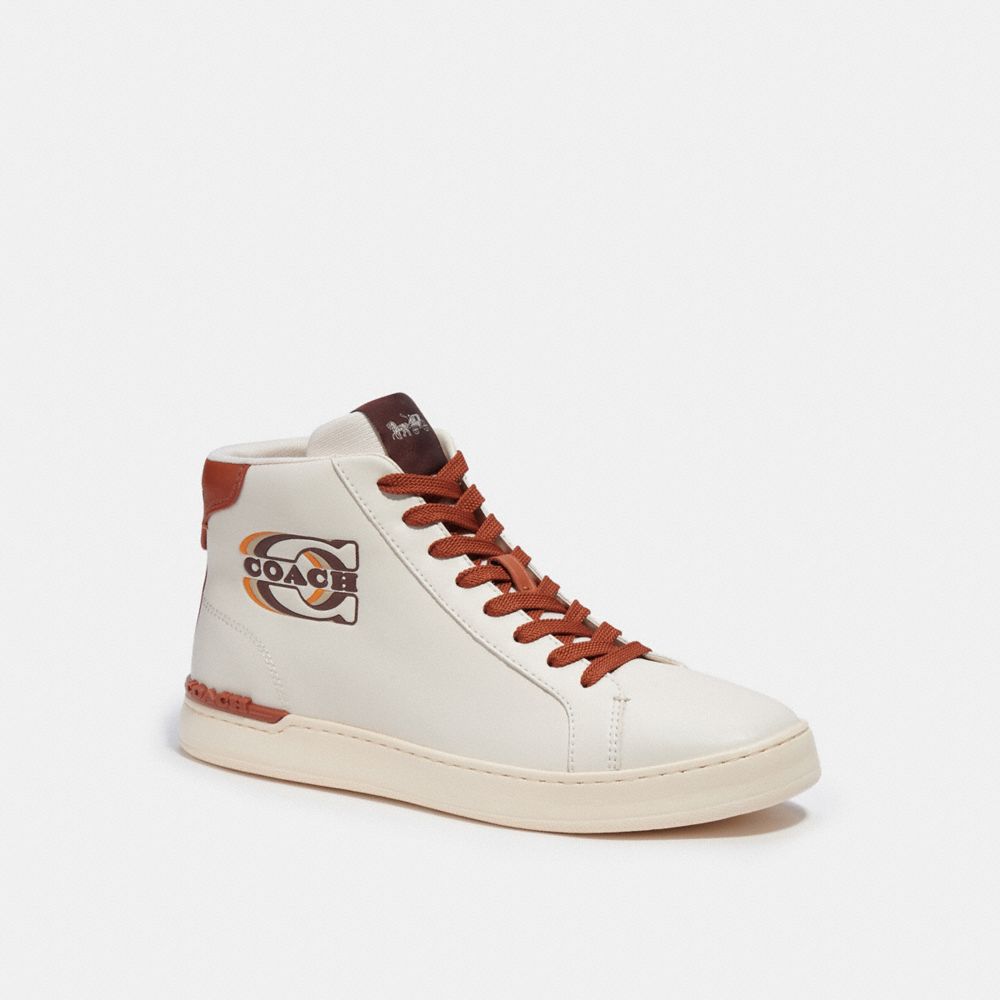 COACH CE950 Clip High Top Sneaker With Retro Signature Chalk/Clementine