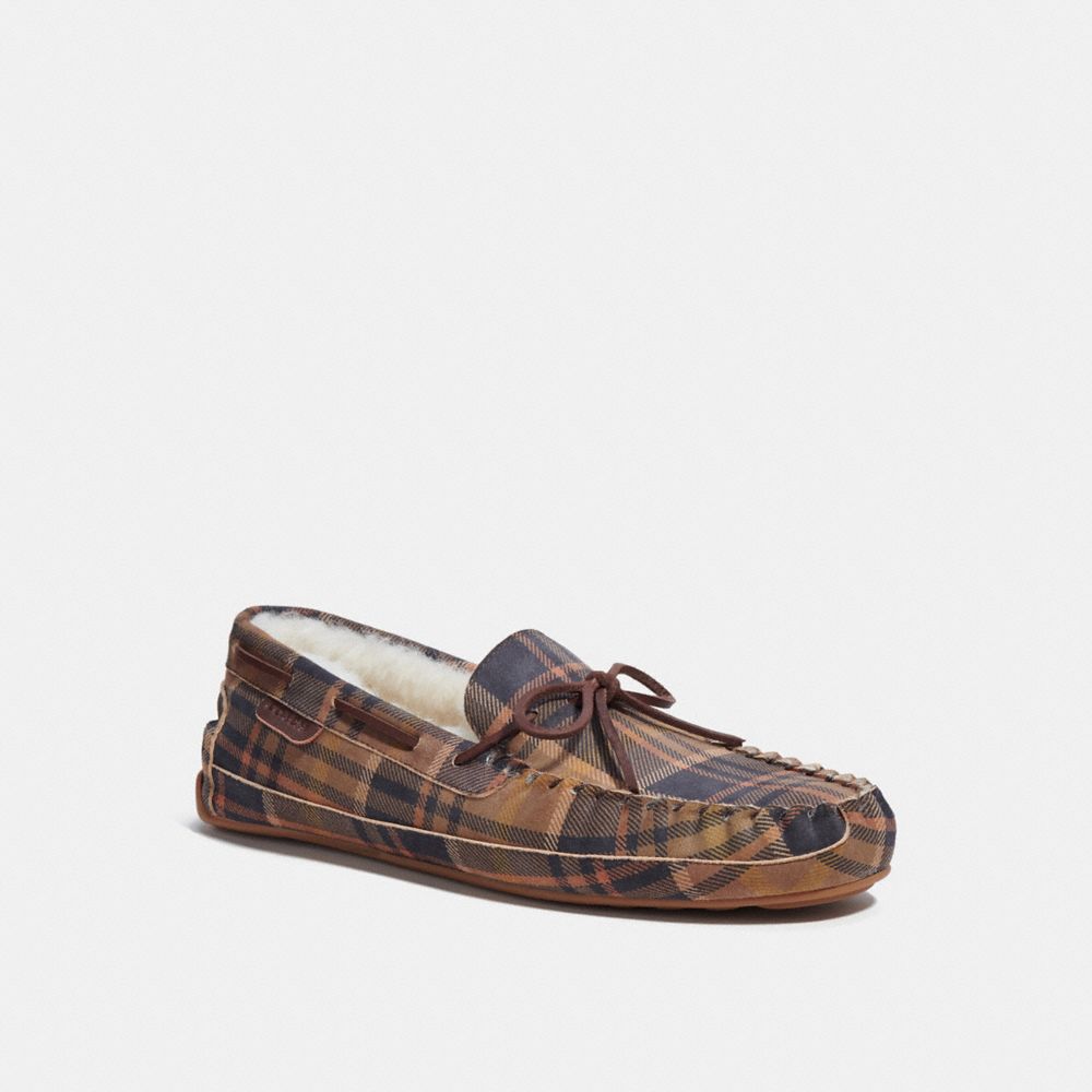 COACH CE955 Plaid Suede Moccasin Dark Teak